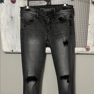 American Eagle Outfitters Women's Gray Distressed Skinny Jeans